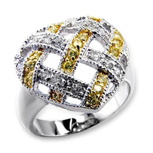 JCE205 Reverse Two-Tone Brass Ring with AAA Grade CZ  in Topaz