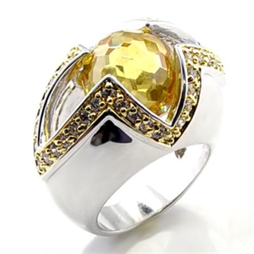 JCE010 Reverse Two-Tone Brass Ring with AAA Grade CZ  in Topaz