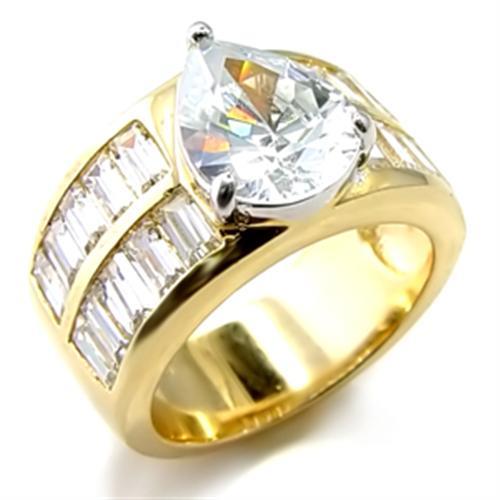 JCE015 Gold+Rhodium Brass Ring with AAA Grade CZ  in Clear