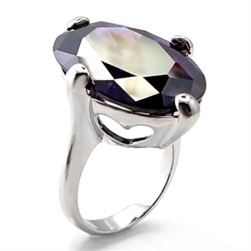 JCE025 Rhodium Brass Ring with AAA Grade CZ  in Amethyst
