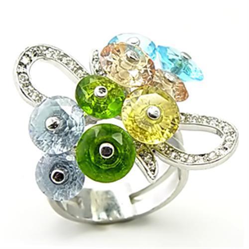 JCE029 Rhodium Brass Ring with AAA Grade CZ  in Multi Color