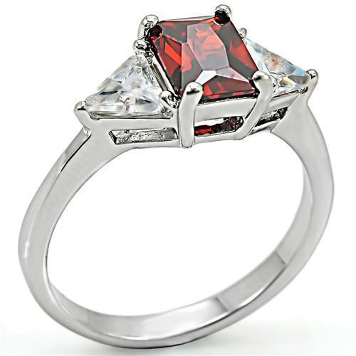 JCE069 High-Polished 925 Sterling Silver Ring with AAA Grade CZ  in Garnet