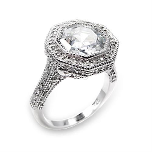 JCE211 High-Polished 925 Sterling Silver Ring with AAA Grade CZ  in Clear
