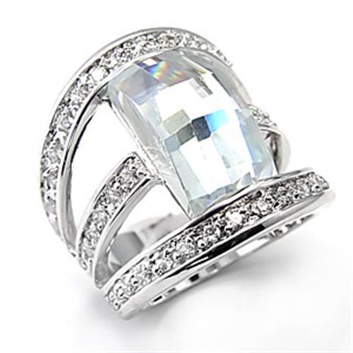 JCE053 Rhodium Brass Ring with AAA Grade CZ  in Clear