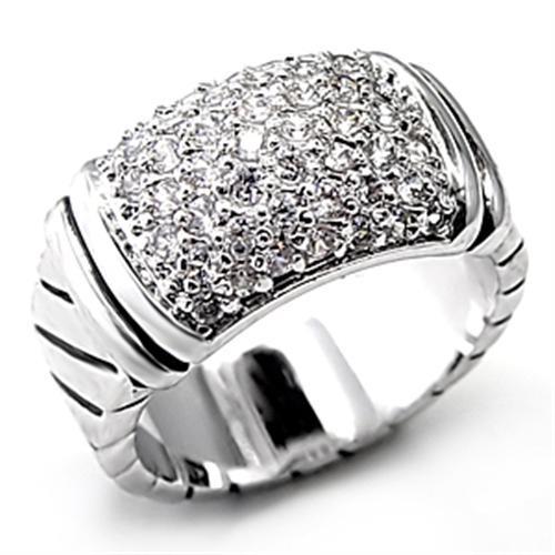 JCE080 Rhodium Brass Ring with AAA Grade CZ  in Clear