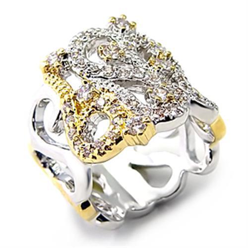 JCE090 Reverse Two-Tone Brass Ring with AAA Grade CZ  in Clear