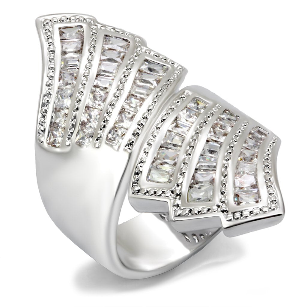 JCE108 Rhodium Brass Ring with AAA Grade CZ  in Clear