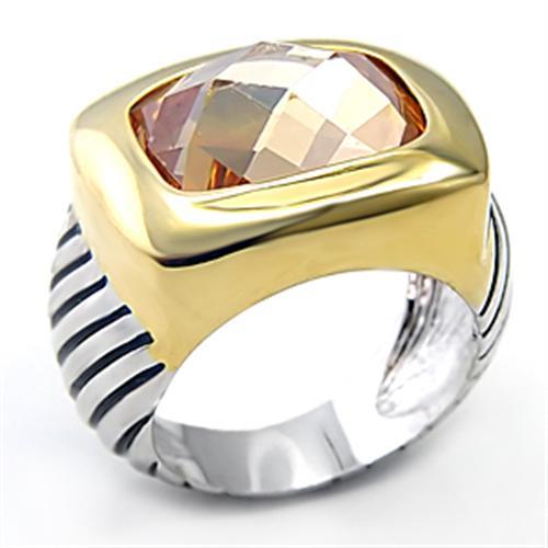 JCE126 Reverse Two-Tone Brass Ring with AAA Grade CZ  in Topaz