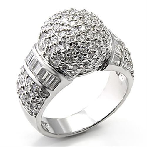JCE166 Rhodium 925 Sterling Silver Ring with AAA Grade CZ  in Clear