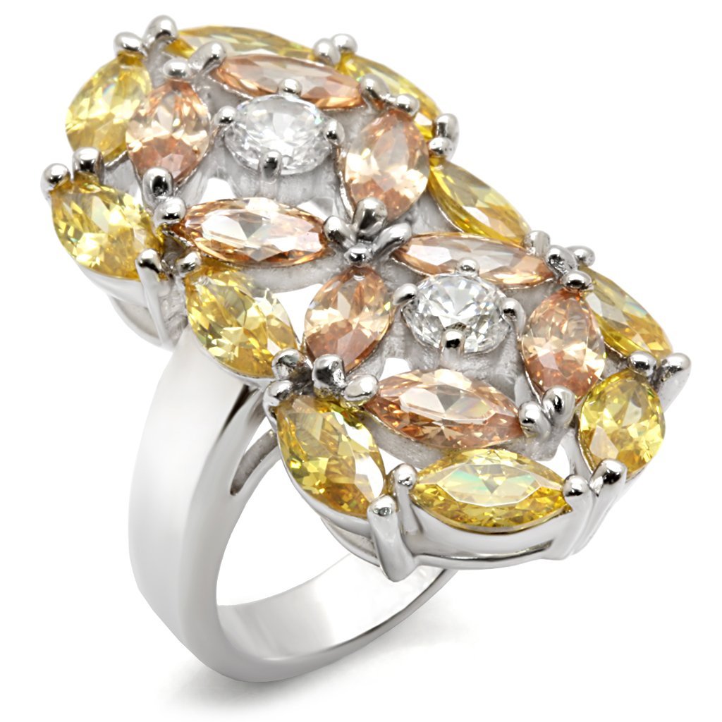 JCE190 Rhodium 925 Sterling Silver Ring with AAA Grade CZ  in Multi Color
