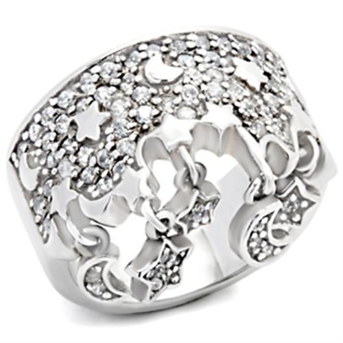 JCE2015 Rhodium 925 Sterling Silver Ring with AAA Grade CZ  in Clear