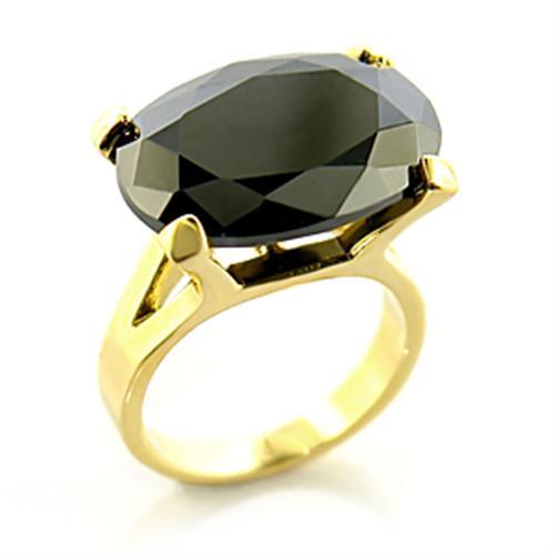 JCE100 Gold Brass Ring with AAA Grade CZ  in Jet