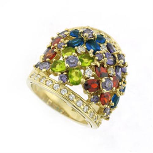 JCE114 Gold 925 Sterling Silver Ring with AAA Grade CZ  in Multi Color
