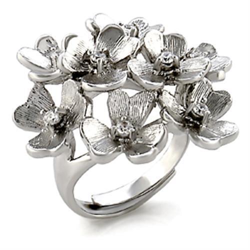 JCE052 Rhodium Brass Ring with AAA Grade CZ  in Clear