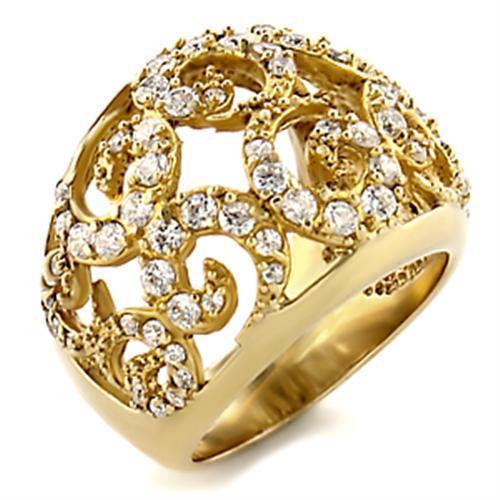 JCE070 Gold Brass Ring with AAA Grade CZ  in Clear