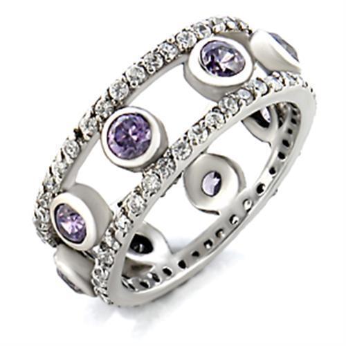 JCE078 Rhodium Brass Ring with AAA Grade CZ  in Amethyst