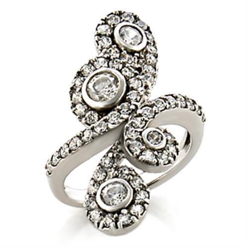 JCE097 Rhodium Brass Ring with AAA Grade CZ  in Clear