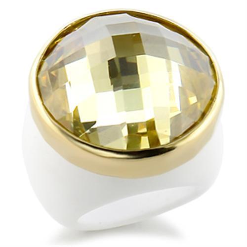 JCE193 Gold Brass Ring with AAA Grade CZ  in Citrine Yellow