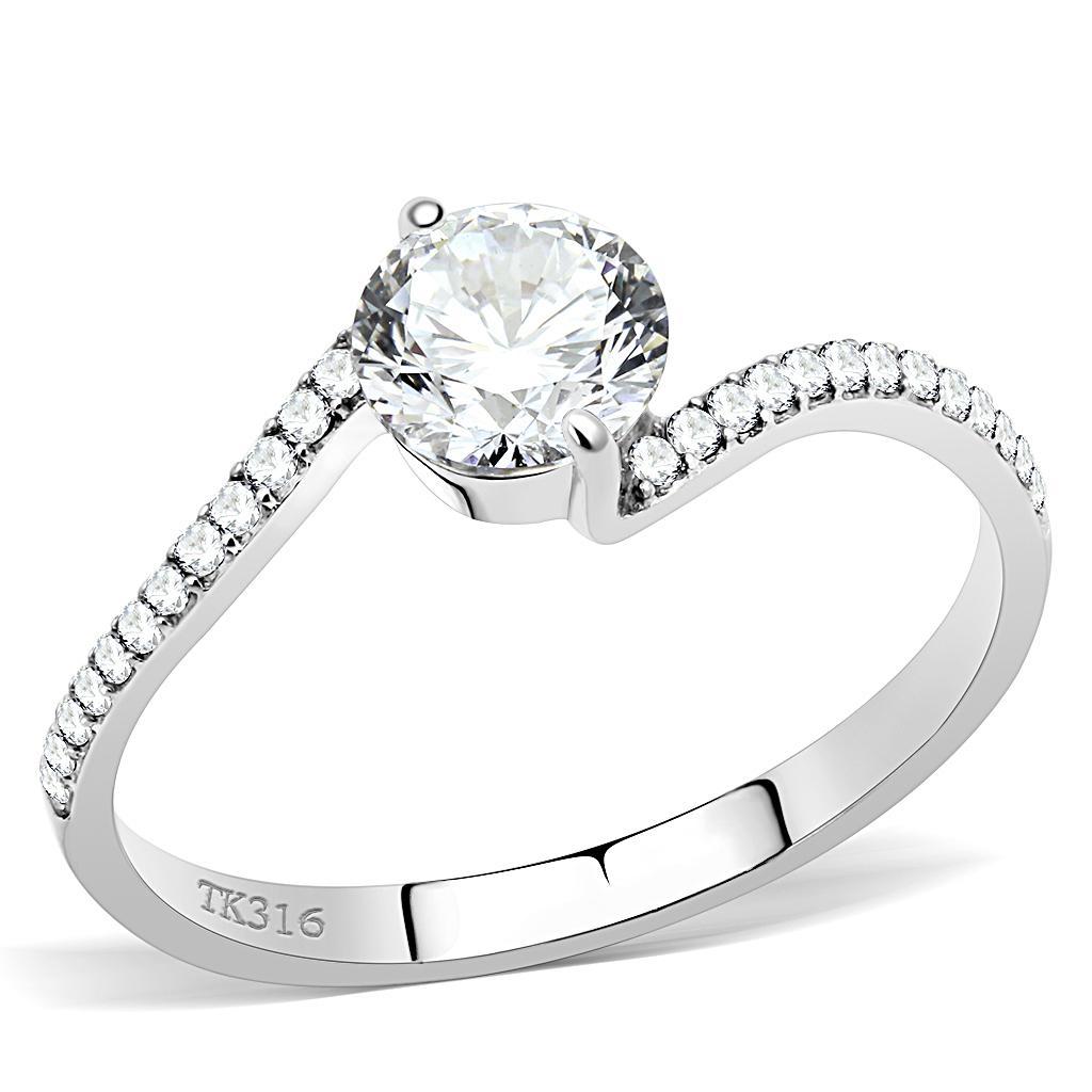 JCE2006 High polished (no plating) Stainless Steel Ring with AAA Grade CZ  in Clear