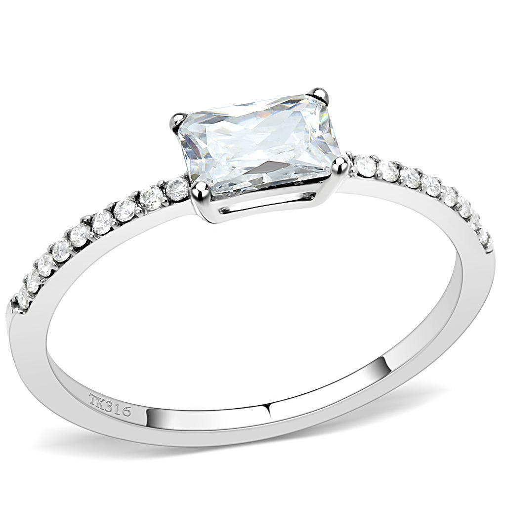 JCE009 High polished (no plating) Stainless Steel Ring with Cubic  in Clear