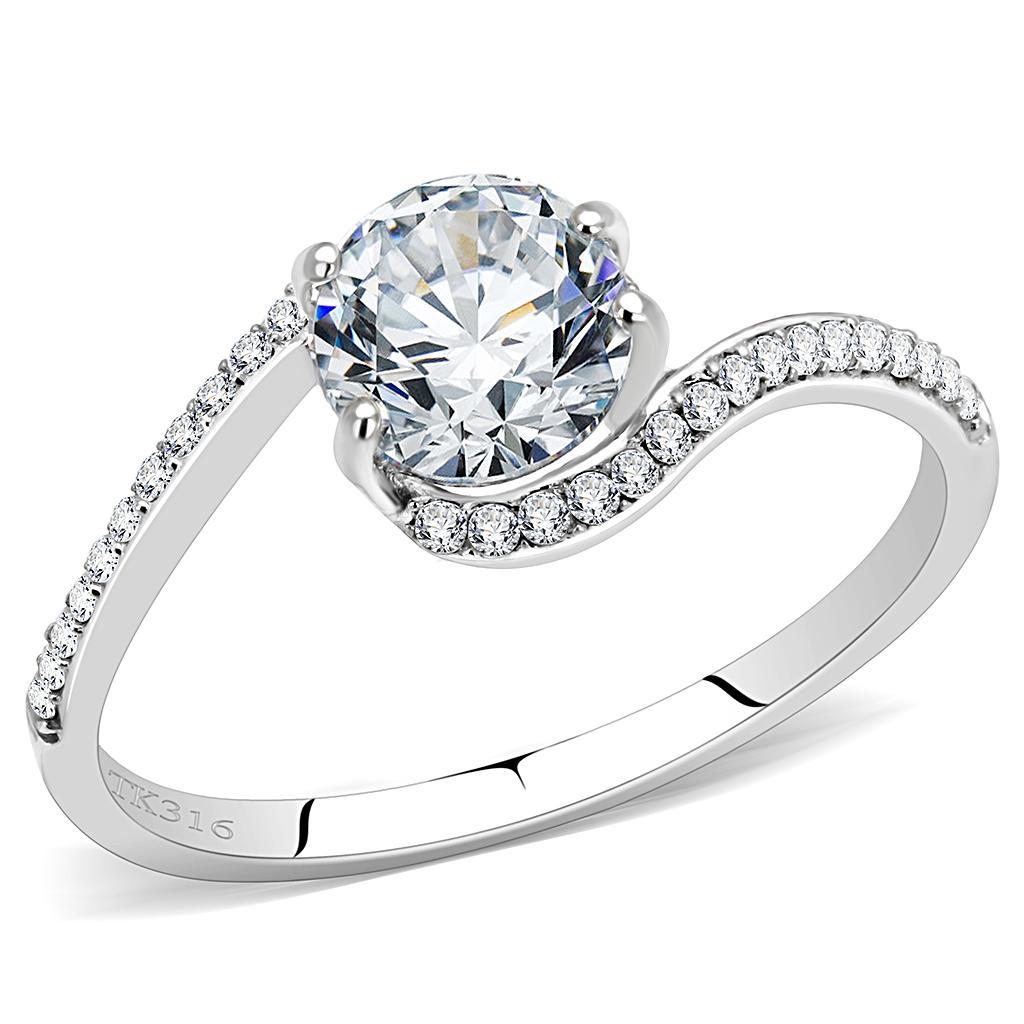 JCE2023 High polished (no plating) Stainless Steel Ring with AAA Grade CZ  in Clear