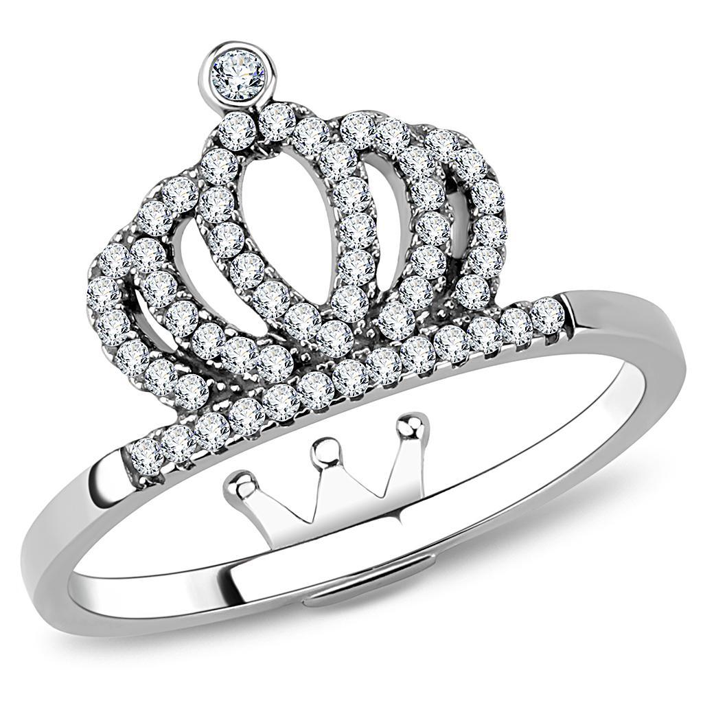 JCE040 High polished (no plating) Stainless Steel Ring with AAA Grade CZ  in Clear