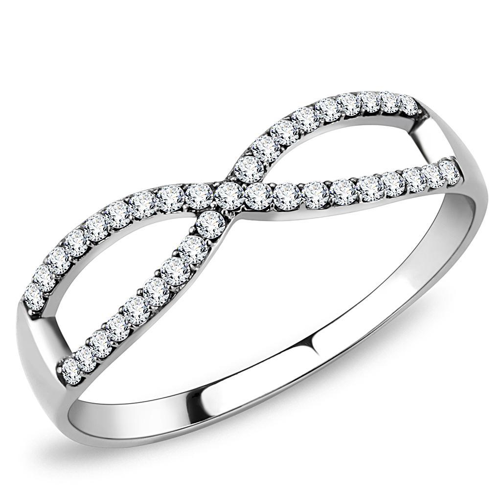 JCE041 High polished (no plating) Stainless Steel Ring with AAA Grade CZ  in Clear