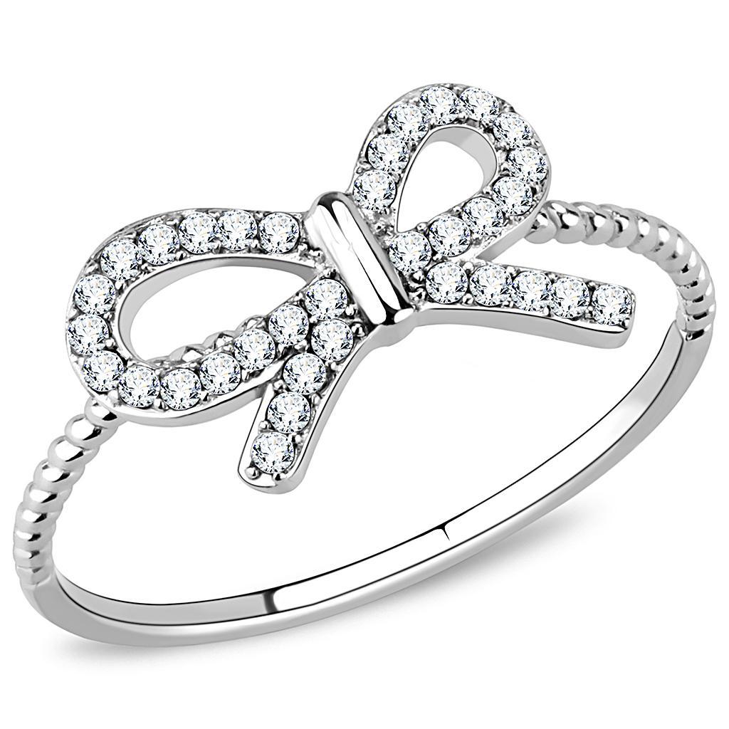 JCE2057 High polished (no plating) Stainless Steel Ring with AAA Grade CZ  in Clear
