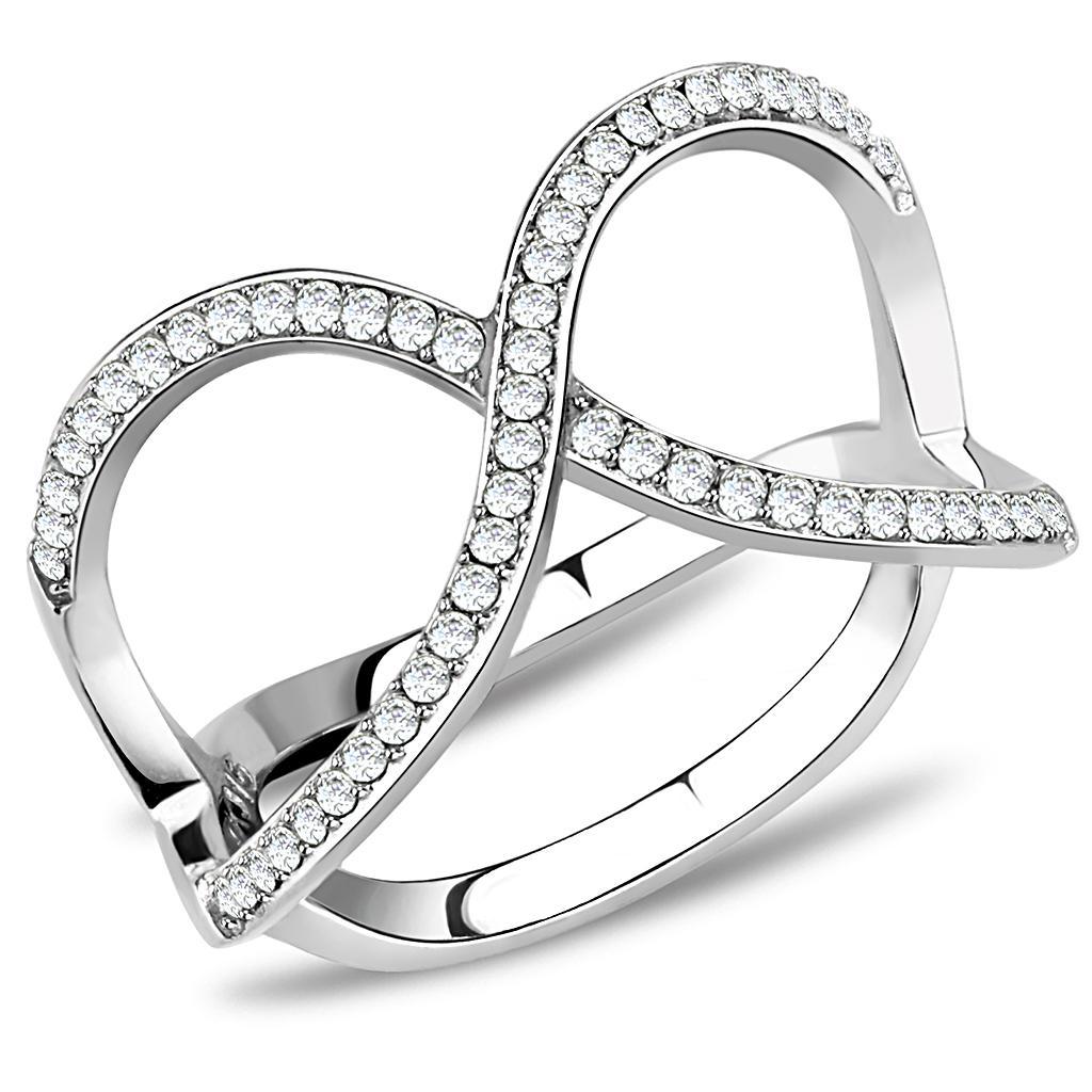JCE2058 High polished (no plating) Stainless Steel Ring with AAA Grade CZ  in Clear