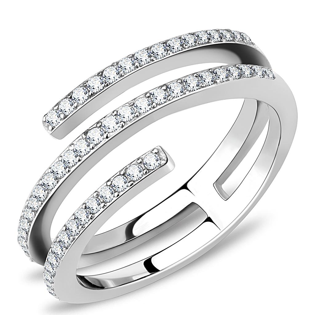 JCE2060 High polished (no plating) Stainless Steel Ring with AAA Grade CZ  in Clear