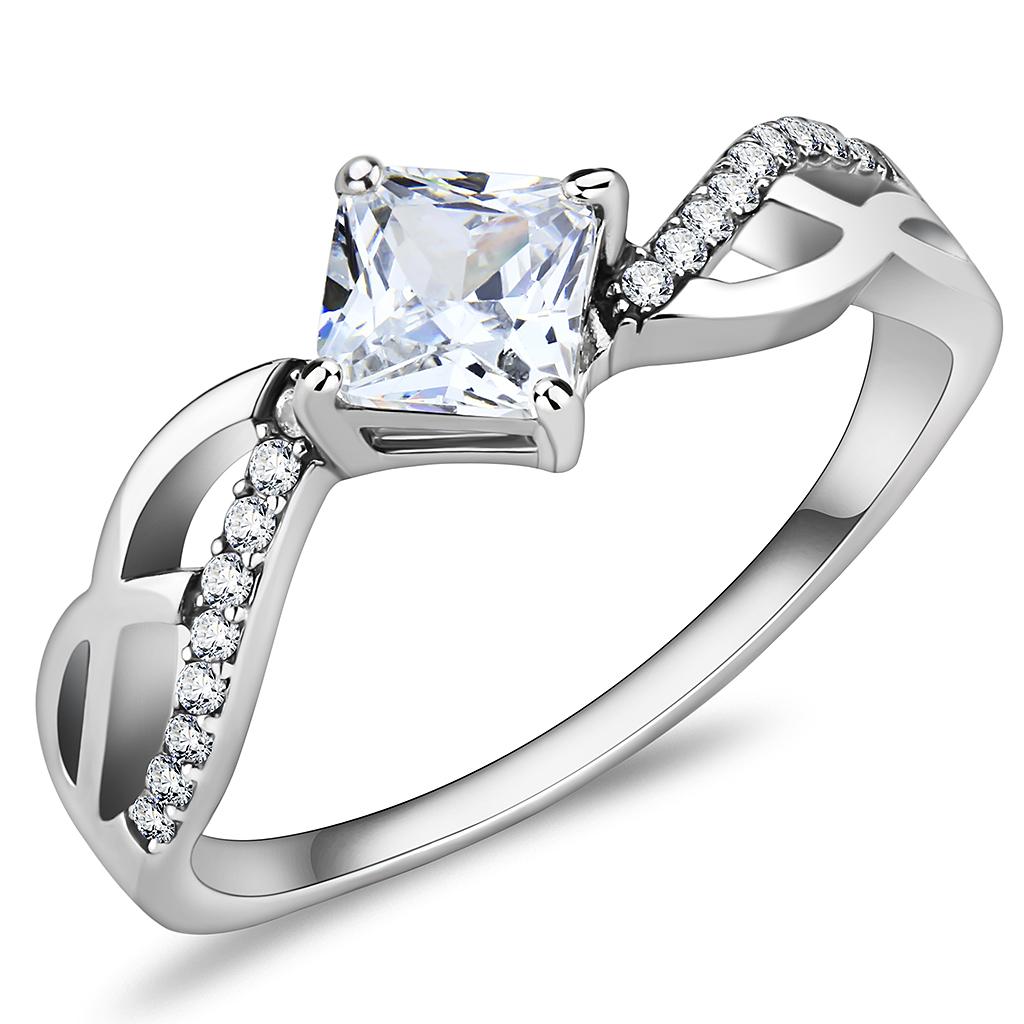 JCE101 High polished (no plating) Stainless Steel Ring with AAA Grade CZ  in Clear