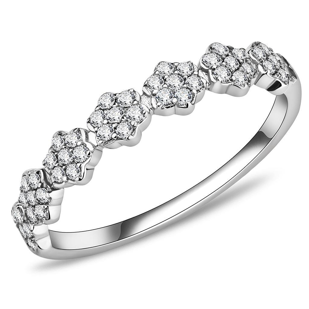 JCE2102 High polished (no plating) Stainless Steel Ring with AAA Grade CZ  in Clear