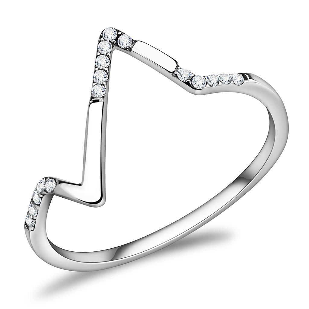 JCE107 High polished (no plating) Stainless Steel Ring with AAA Grade CZ  in Clear