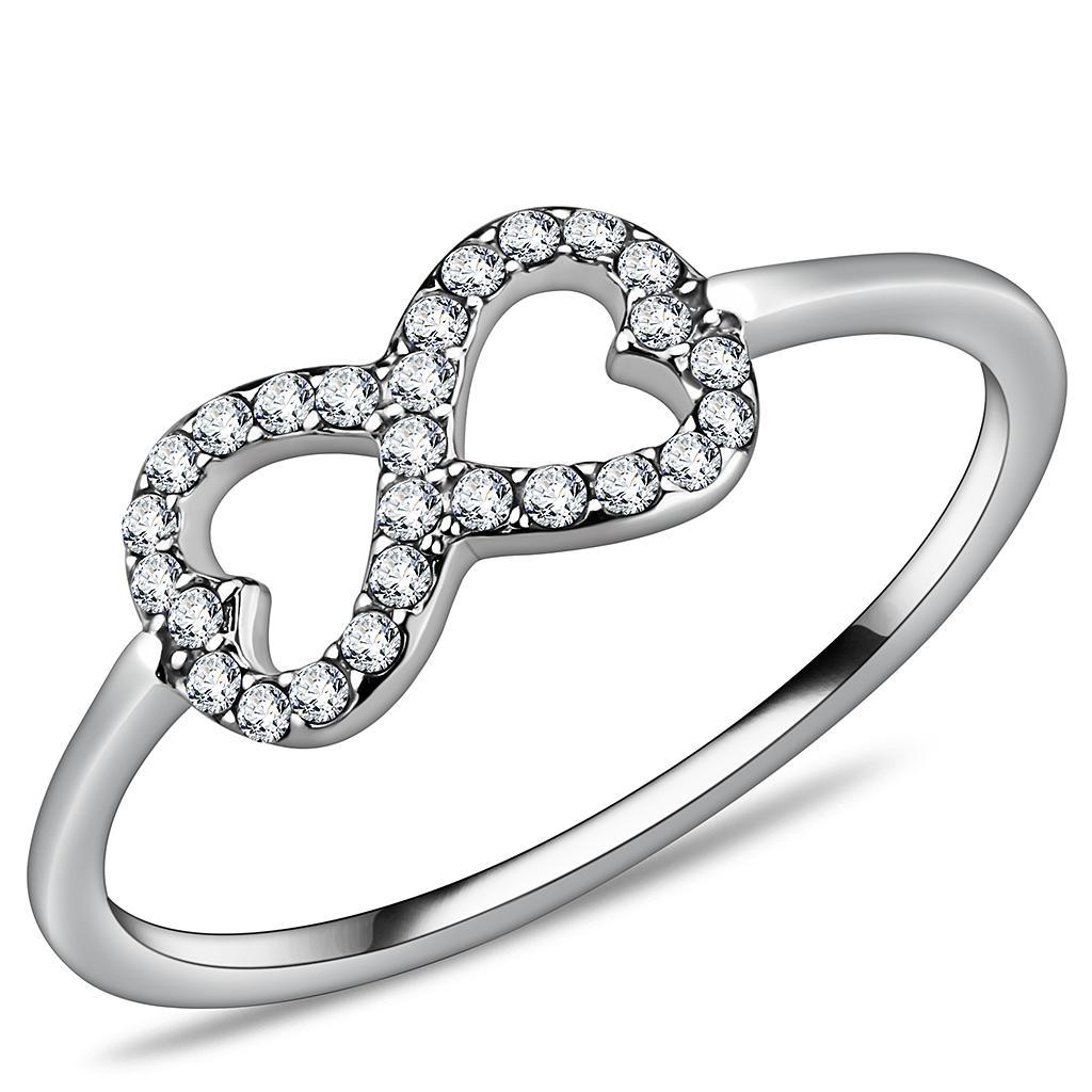 JCE2125 High polished (no plating) Stainless Steel Ring with AAA Grade CZ  in Clear