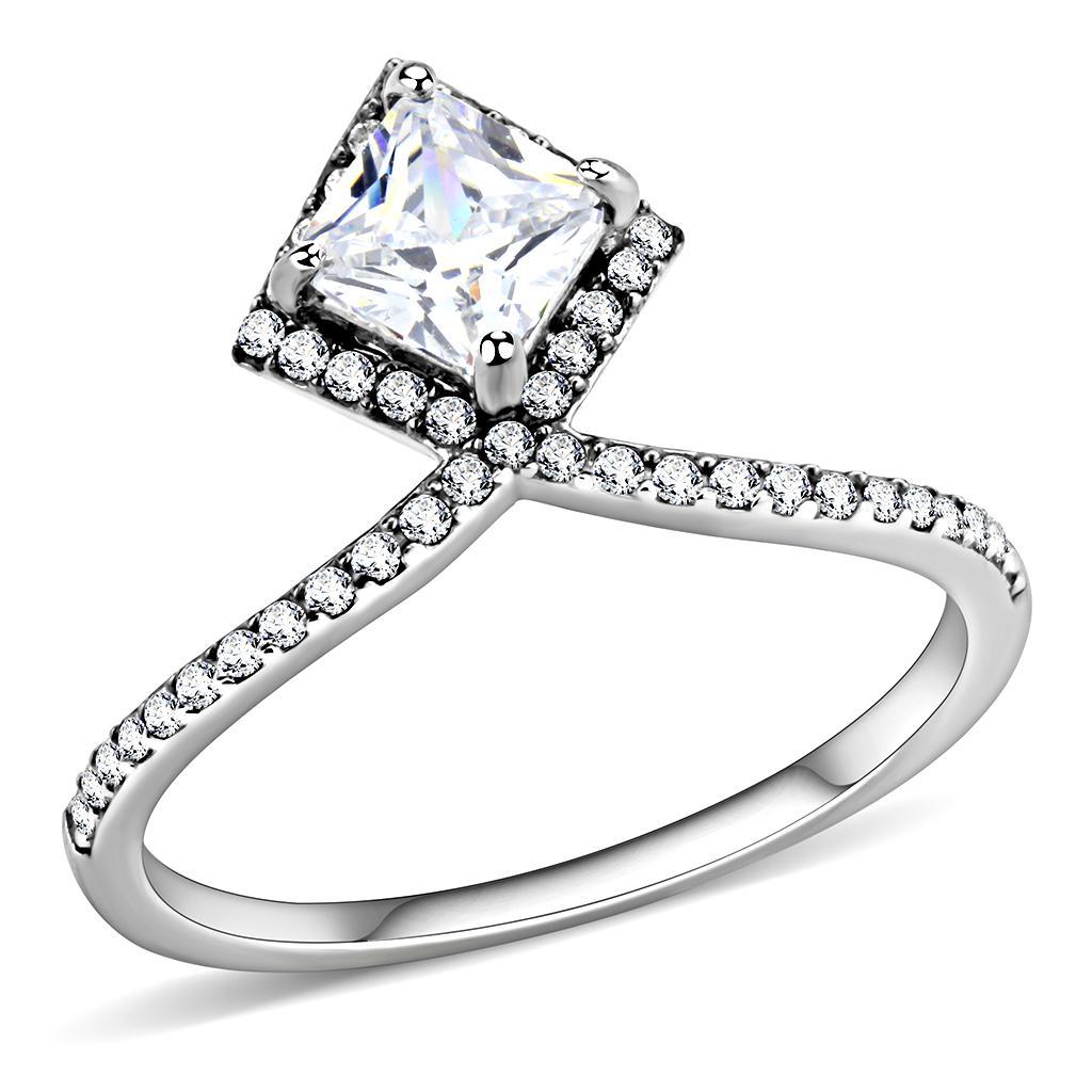 JCE136 High polished (no plating) Stainless Steel Ring with AAA Grade CZ  in Clear