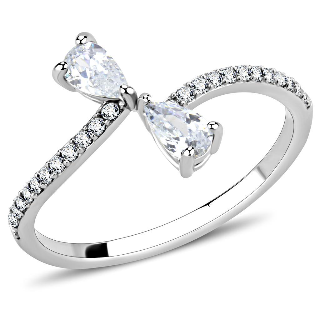 JCE139 High polished (no plating) Stainless Steel Ring with AAA Grade CZ  in Clear