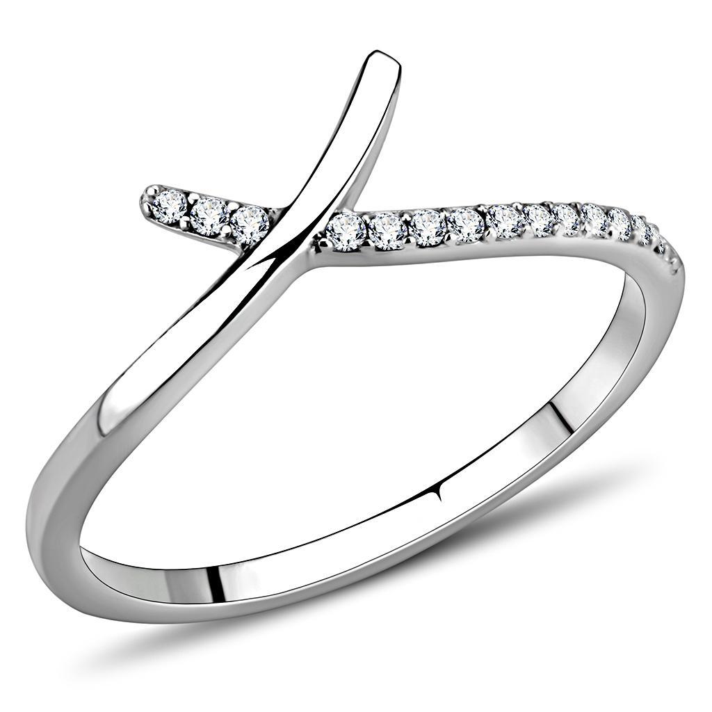JCE154 High polished (no plating) Stainless Steel Ring with AAA Grade CZ  in Clear