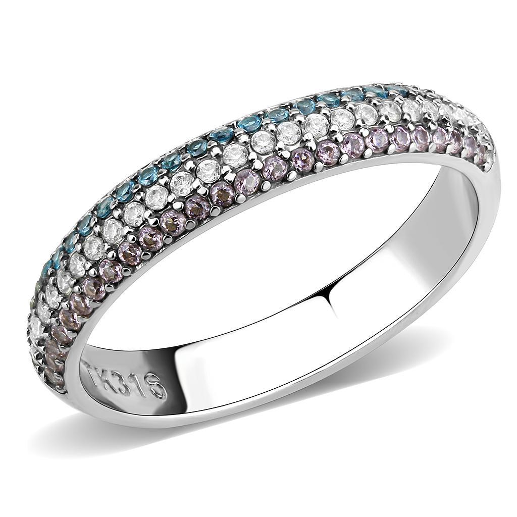 JCE232 High polished (no plating) Stainless Steel Ring with AAA Grade CZ  in Multi Color