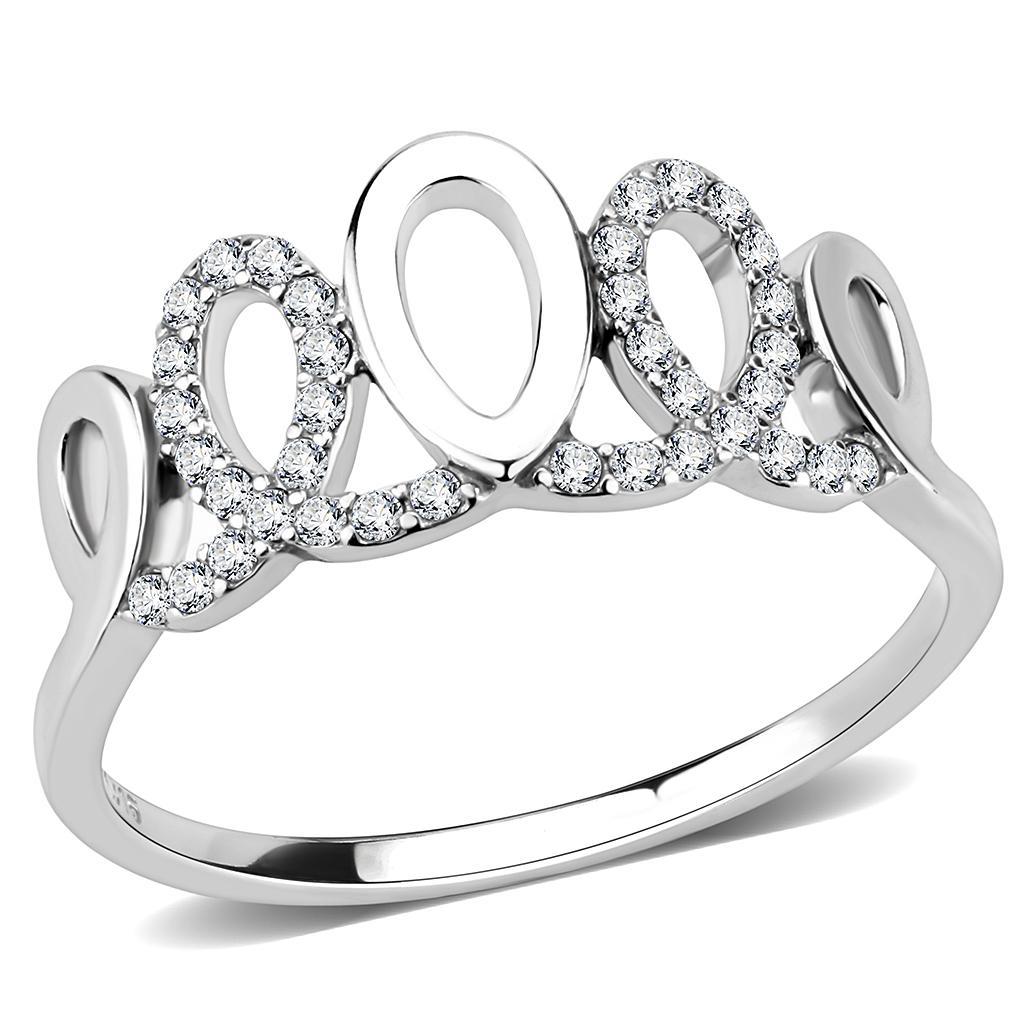 JCE258 High polished (no plating) Stainless Steel Ring with AAA Grade CZ  in Clear