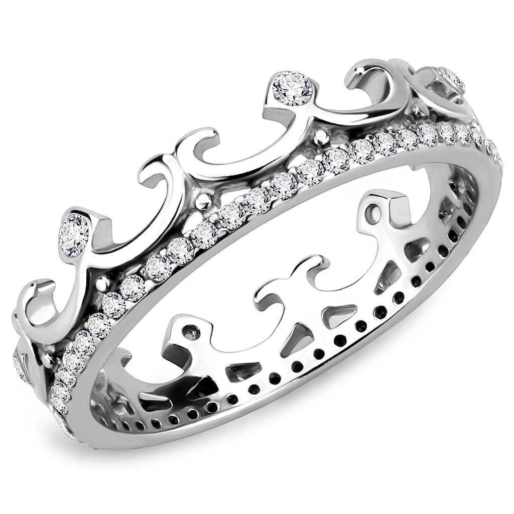 JCE267 High polished (no plating) Stainless Steel Ring with AAA Grade CZ  in Clear