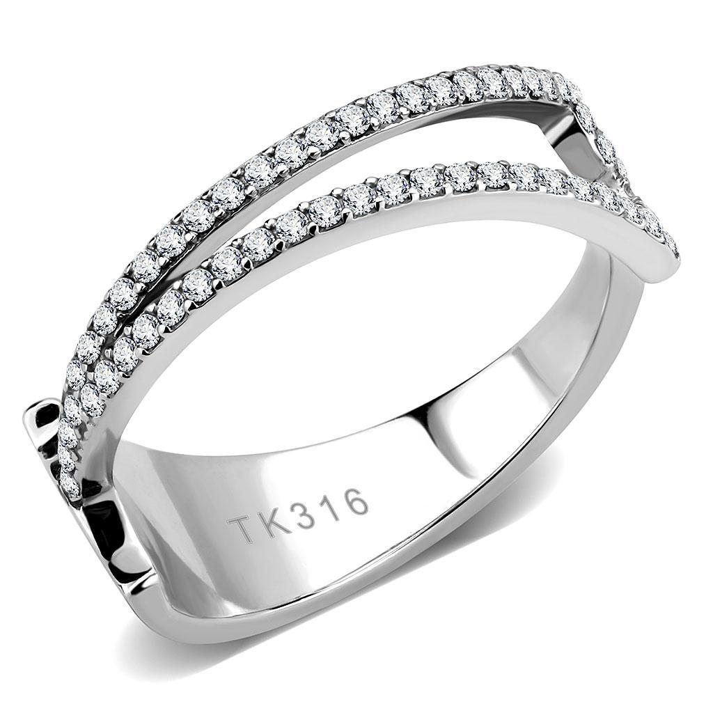JCE310 No Plating Stainless Steel Ring with AAA Grade CZ  in Clear