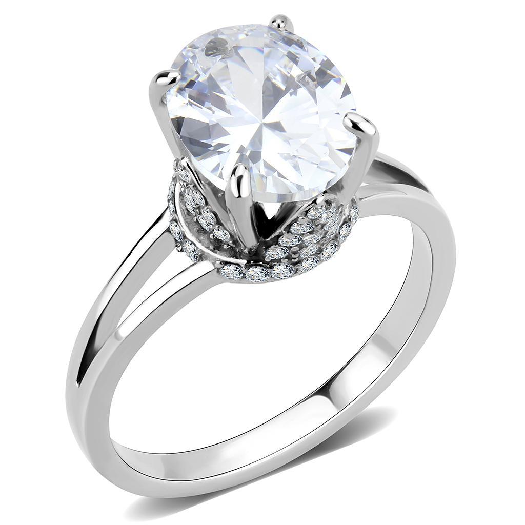 JCE314 No Plating Stainless Steel Ring with AAA Grade CZ  in Clear