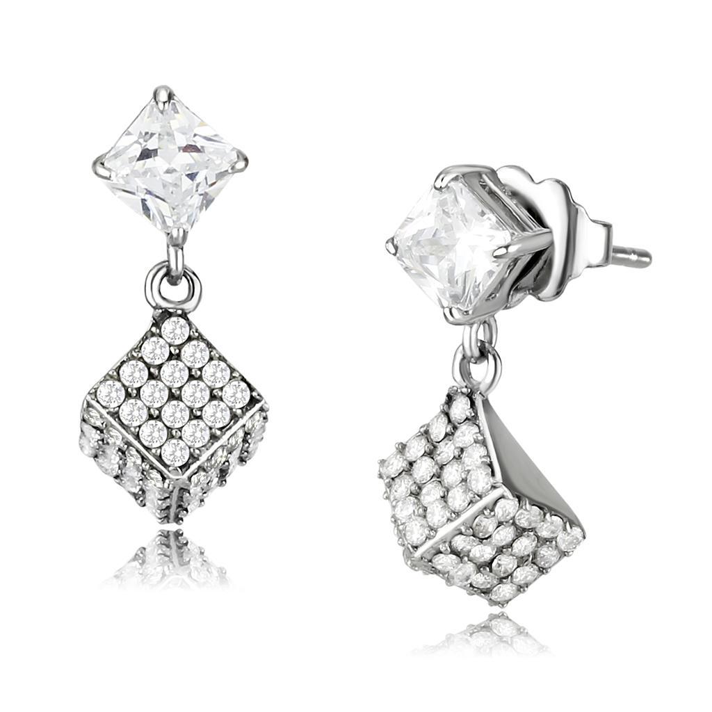 JCE332 No Plating Stainless Steel Earrings with AAA Grade CZ  in Clear