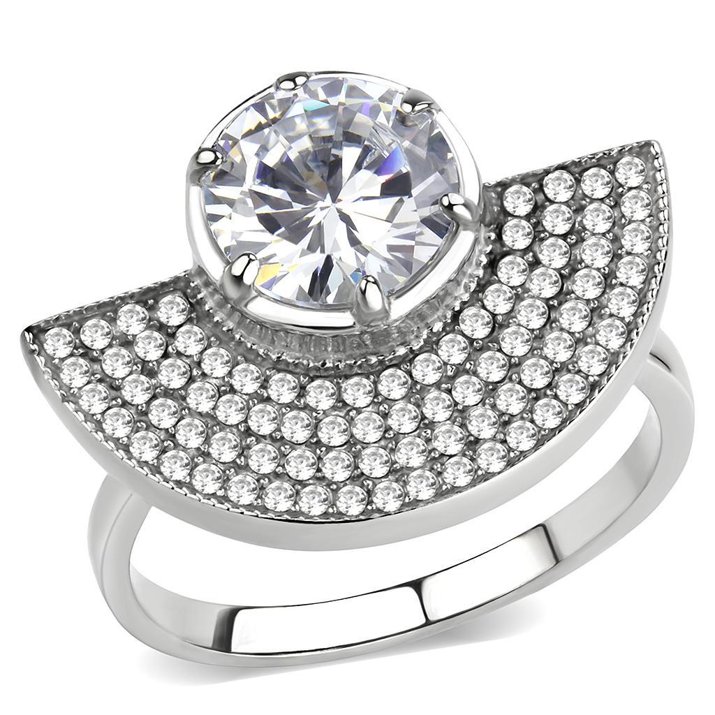 JCE336 No Plating Stainless Steel Ring with AAA Grade CZ  in Clear