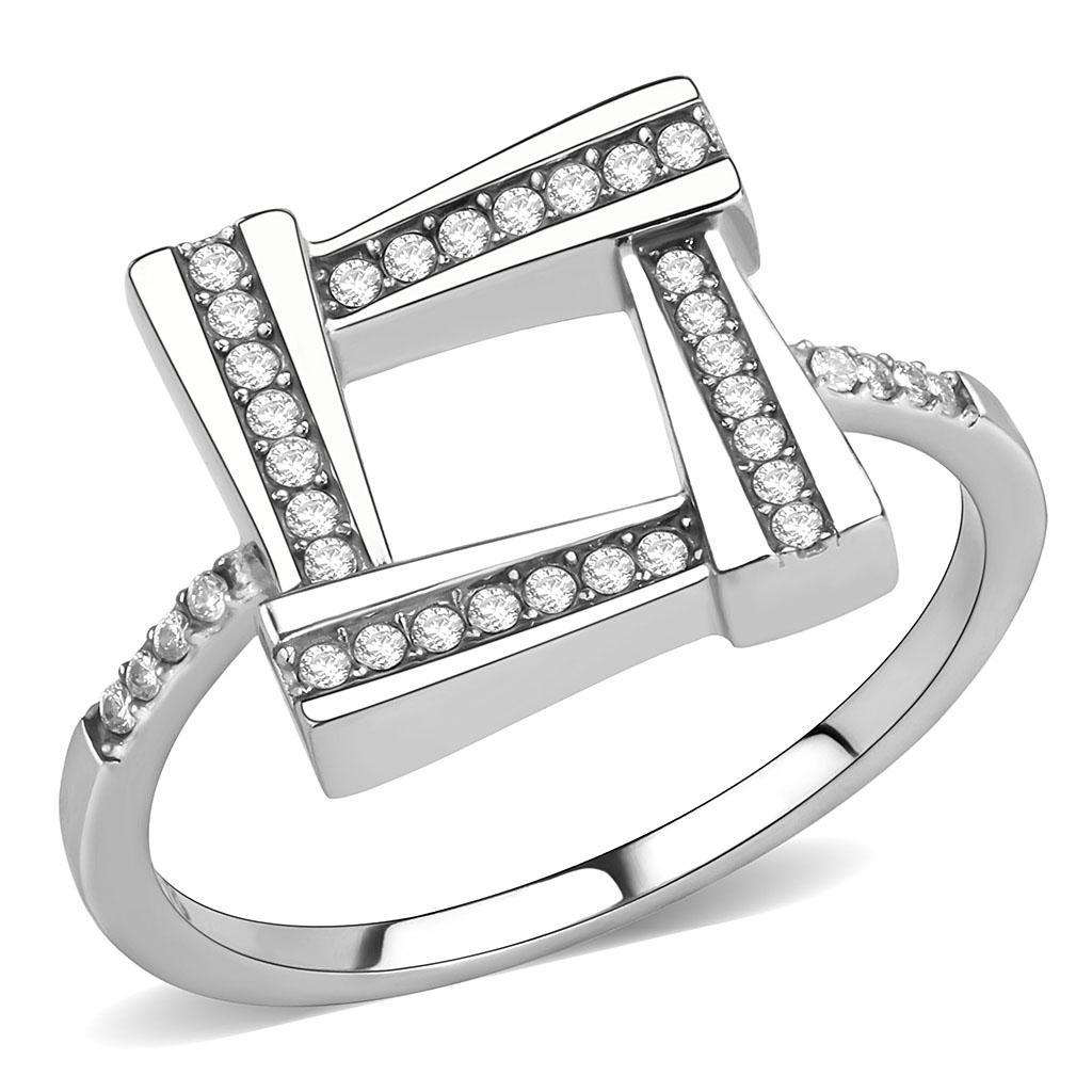 JCE341 No Plating Stainless Steel Ring with AAA Grade CZ  in Clear