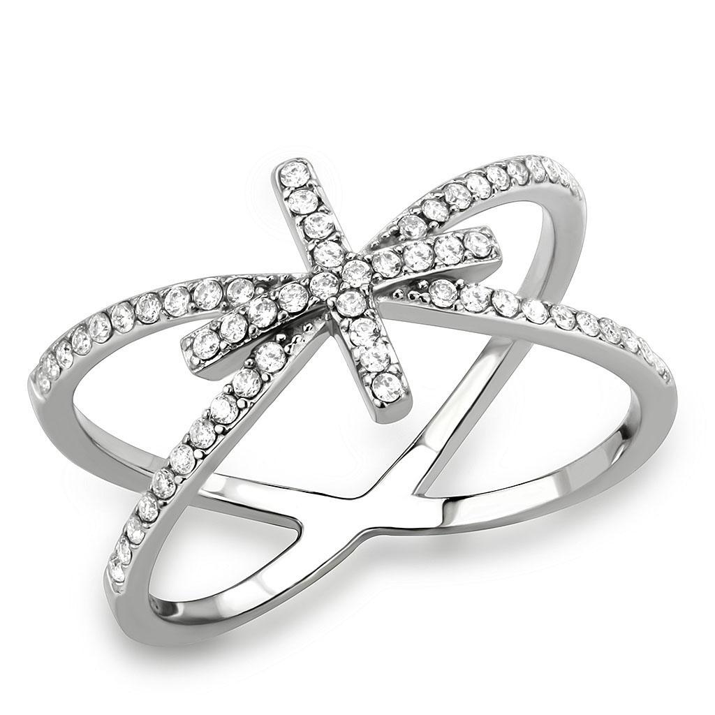 JCE2353 High polished (no plating) Stainless Steel Ring with AAA Grade CZ  in Clear