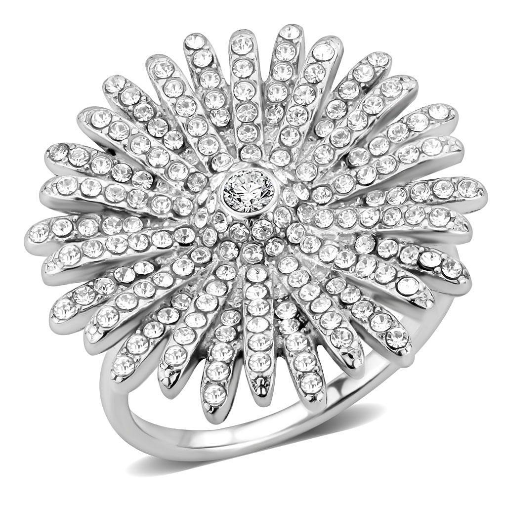 JCE364 High polished (no plating) Stainless Steel Ring with AAA Grade CZ  in Clear