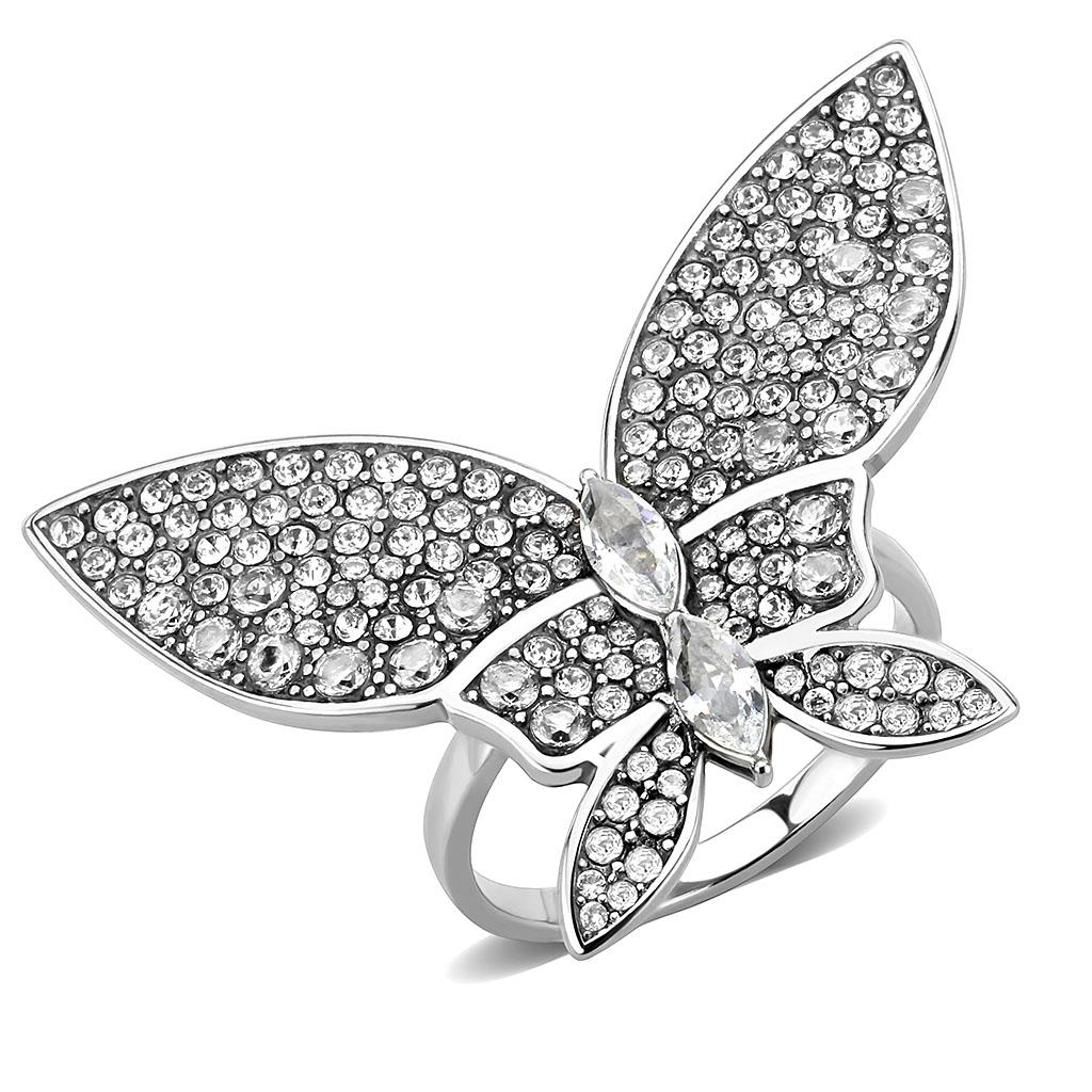 JCE365 High polished (no plating) Stainless Steel Ring with AAA Grade CZ  in Clear