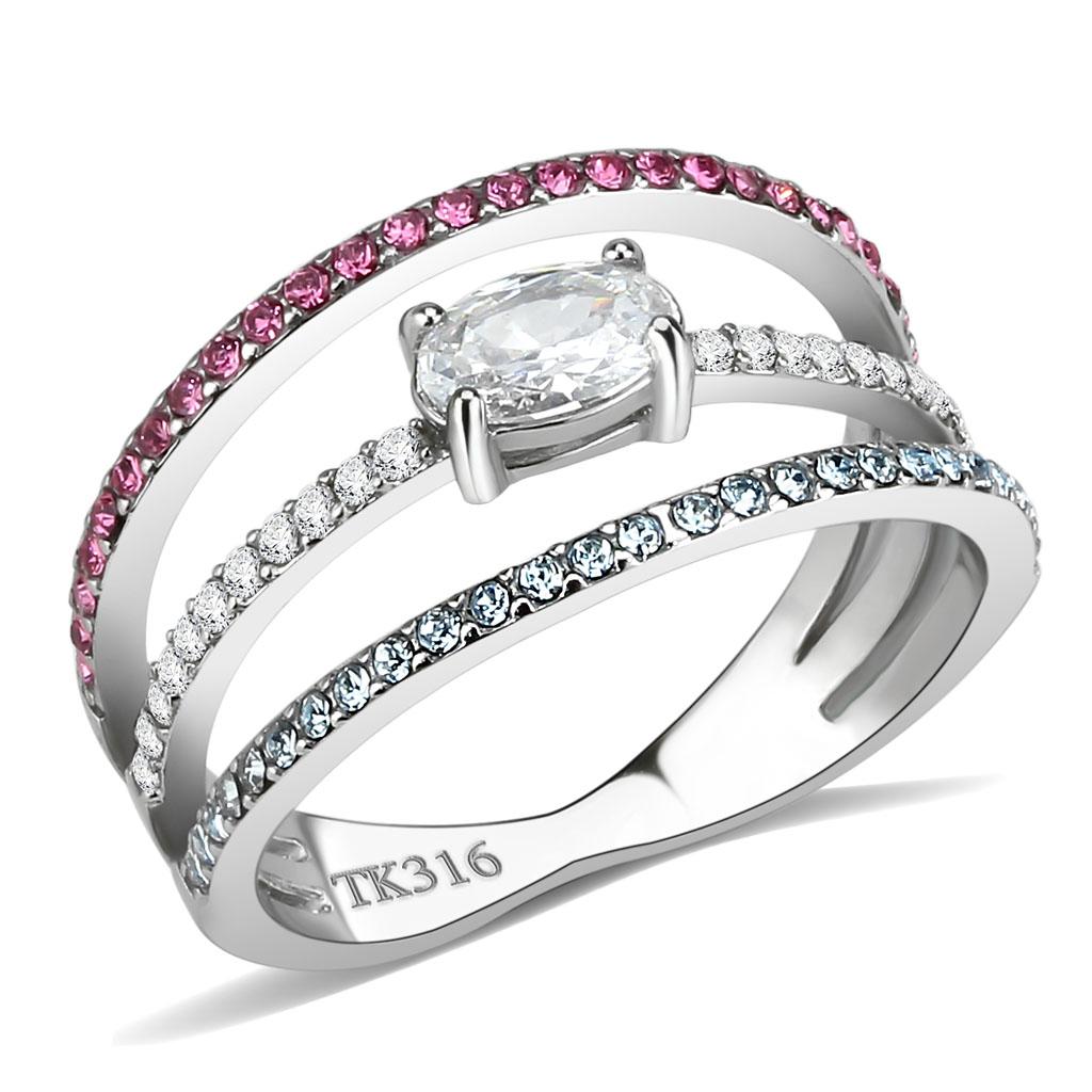 JCE386 High polished (no plating) Stainless Steel Ring with AAA Grade CZ  in Multi Color