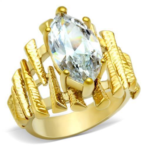 JCE080 IP Gold(Ion Plating) Brass Ring with AAA Grade CZ  in Clear